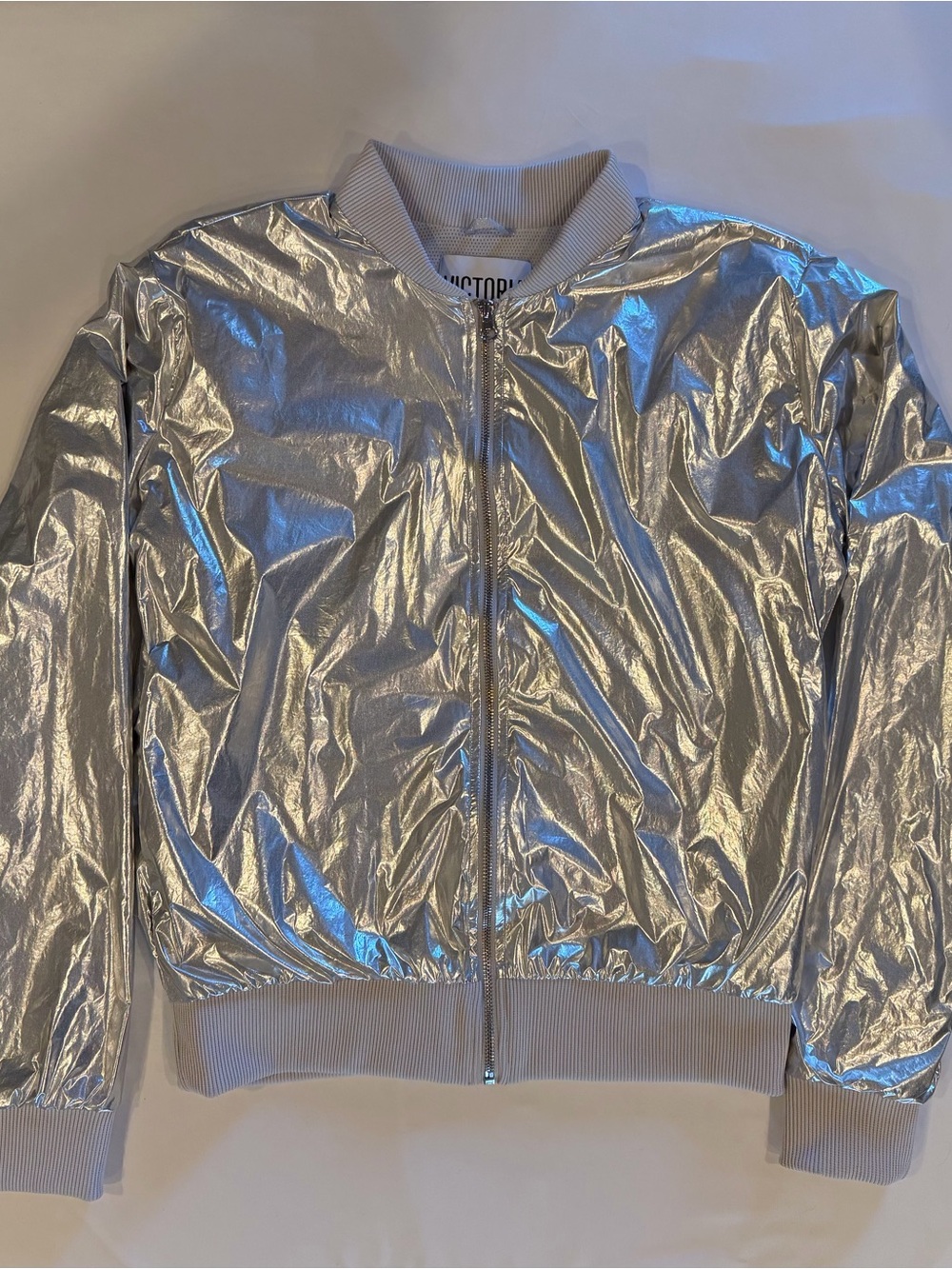 Victoria Sport Silver Metallic Bomber Jacket - XS